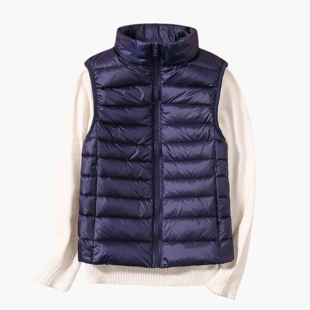Women's sleeveless down jacket with zip closure