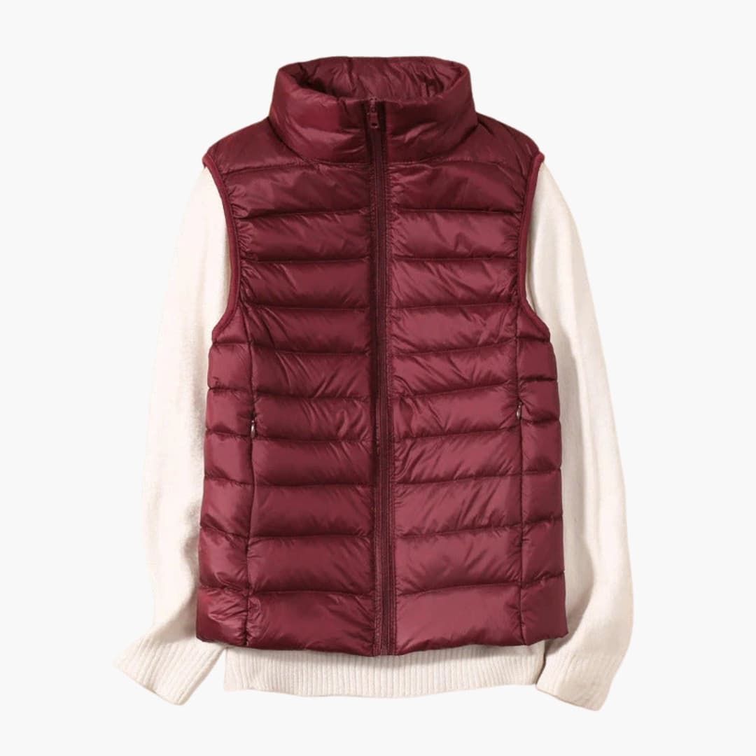 Women's sleeveless down jacket with zip closure