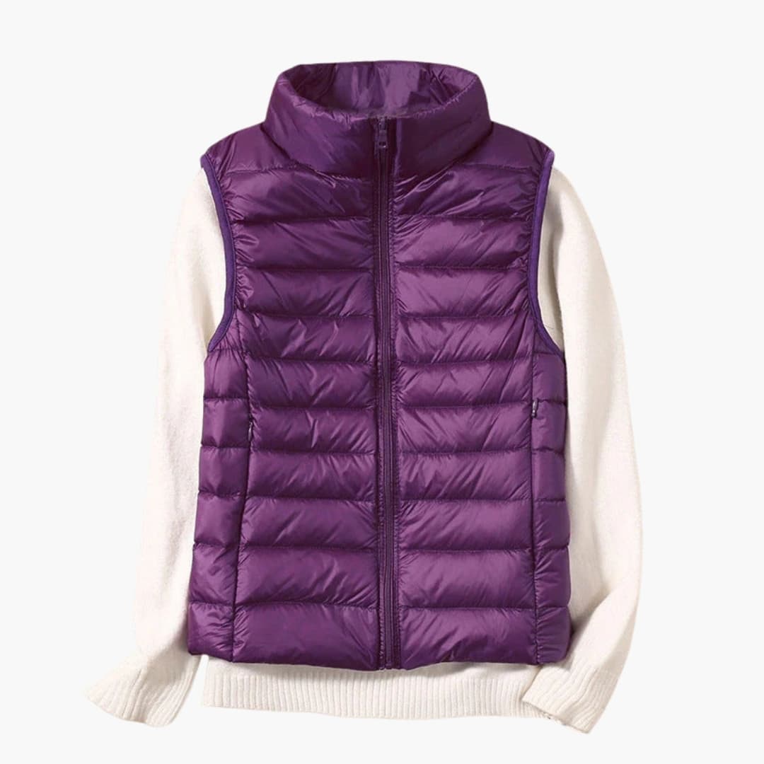 Women's sleeveless down jacket with zip closure