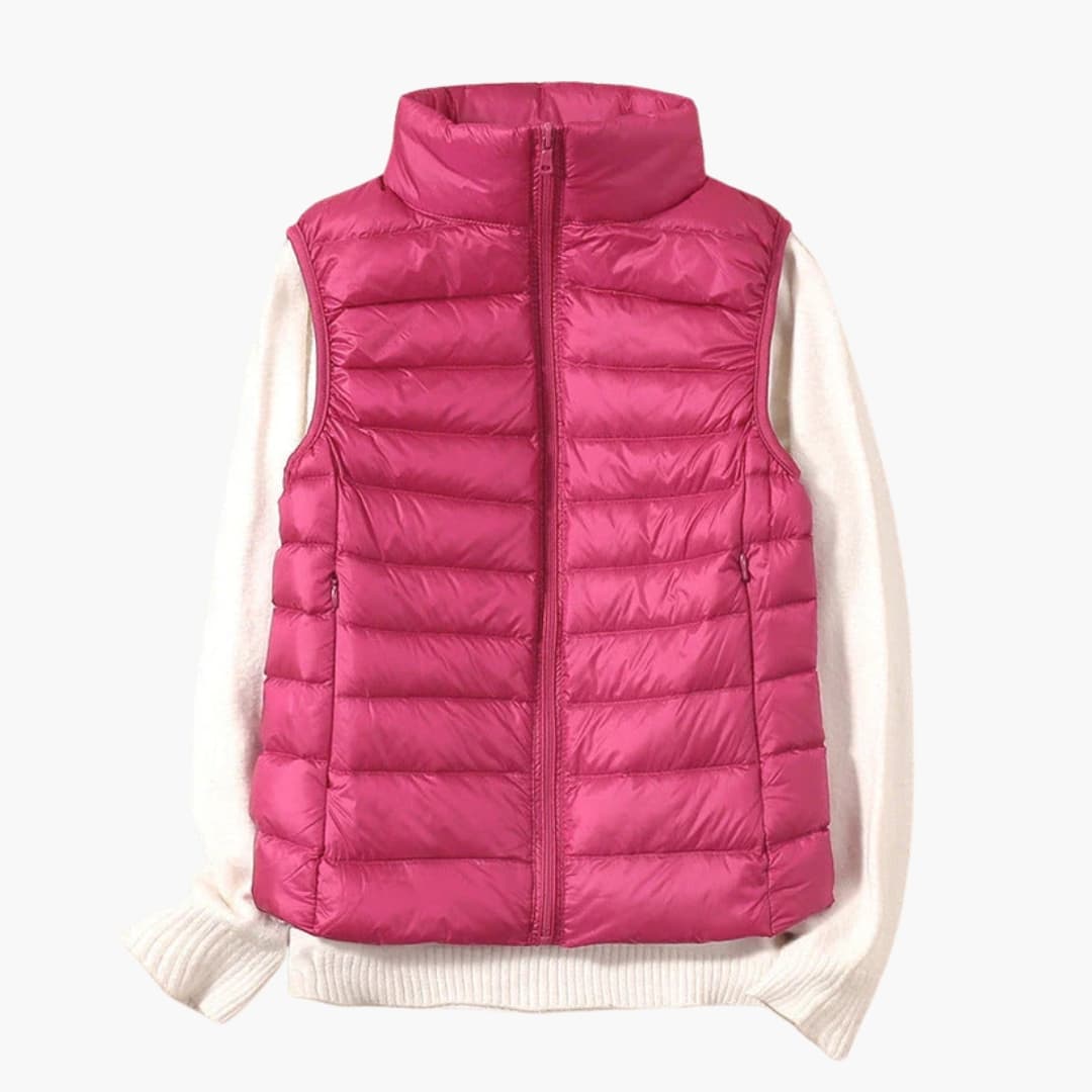 Women's sleeveless down jacket with zip closure