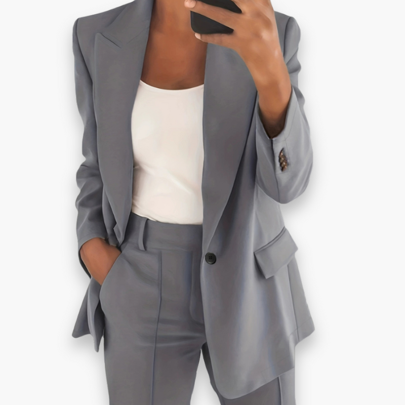 Ensemble Blazer et Pantalon Femme à Revers Notchés et Coupe Ajustée