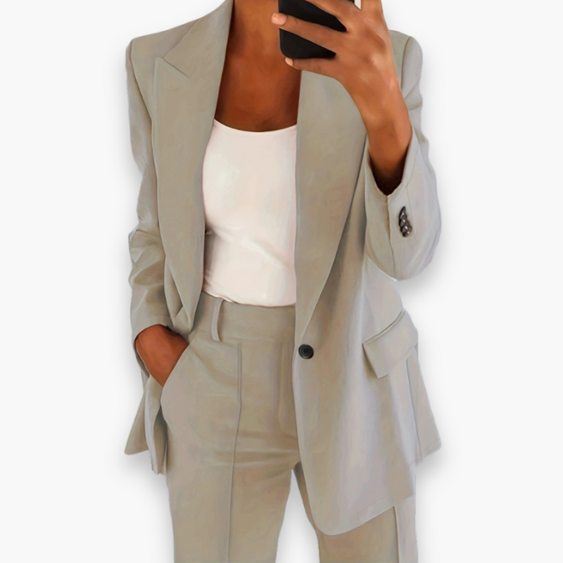 Ensemble Blazer et Pantalon Femme à Revers Notchés et Coupe Ajustée