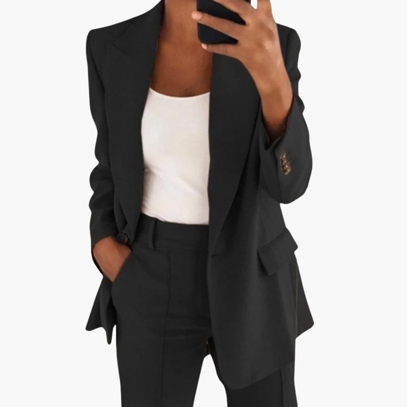 Ensemble Blazer et Pantalon Femme à Revers Notchés et Coupe Ajustée