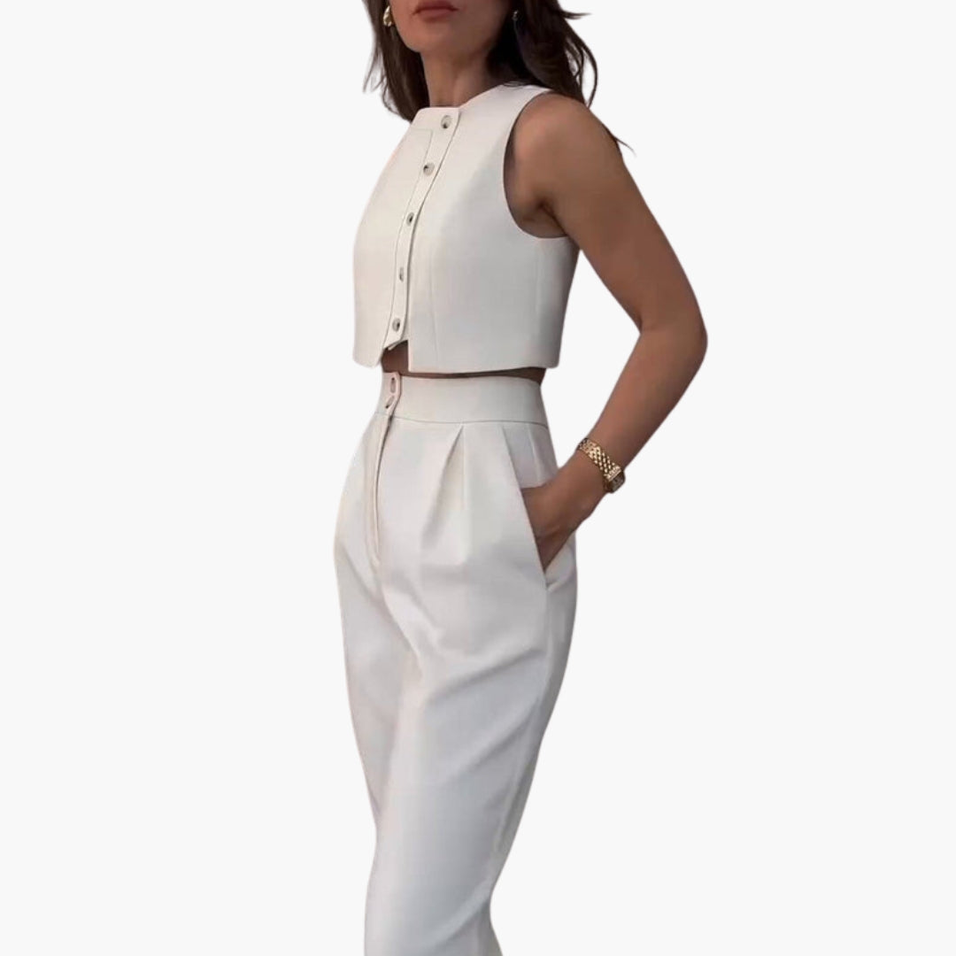 Women's Two-Piece Set with Buttoned Vest
