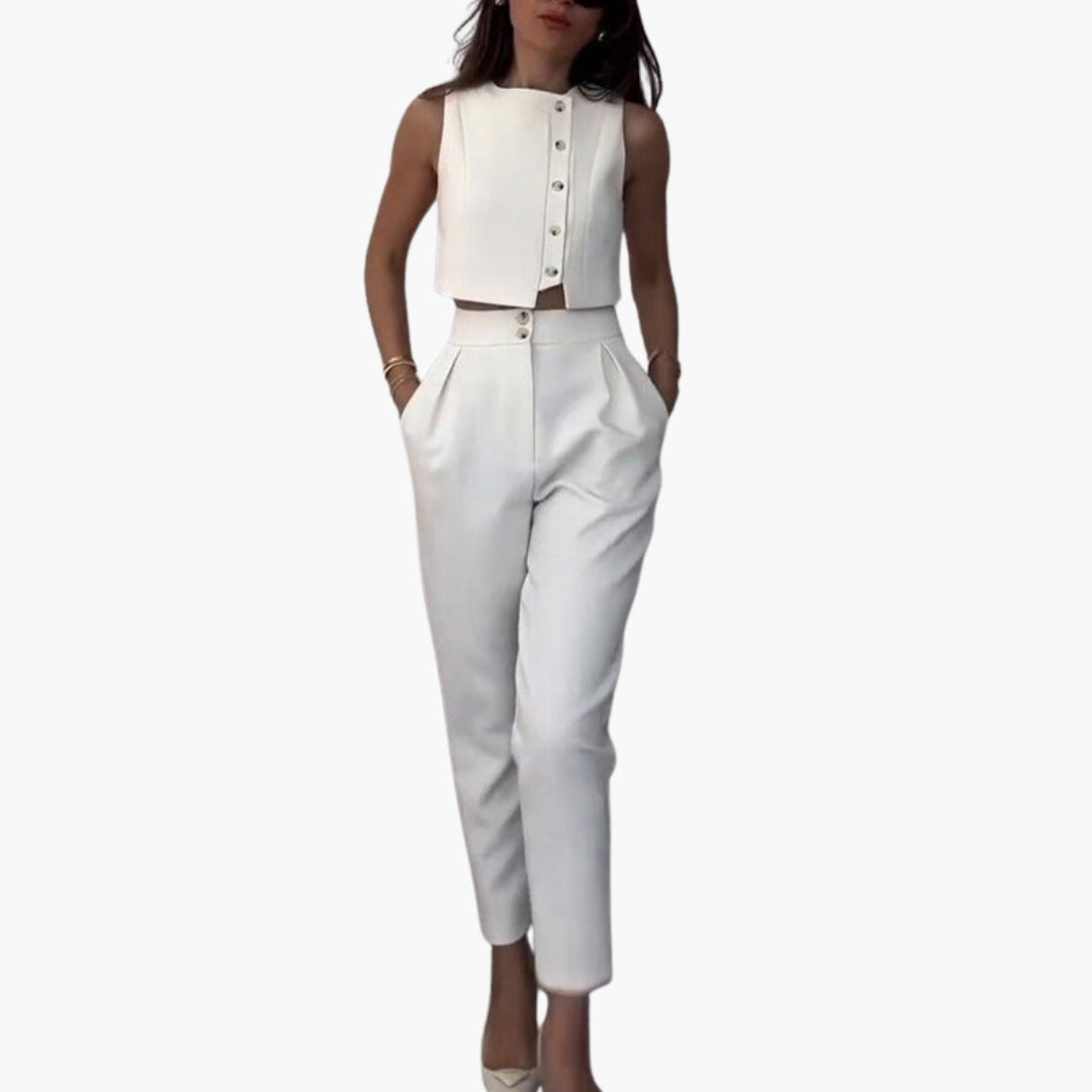 Women's Two-Piece Set with Buttoned Vest