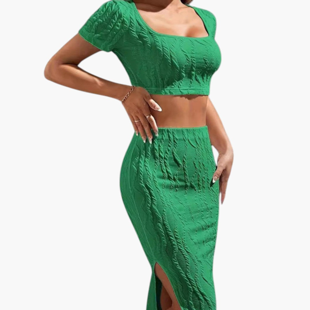 Ensemble Femme Haut Court et Jupe Maxi avec Fente Latérale