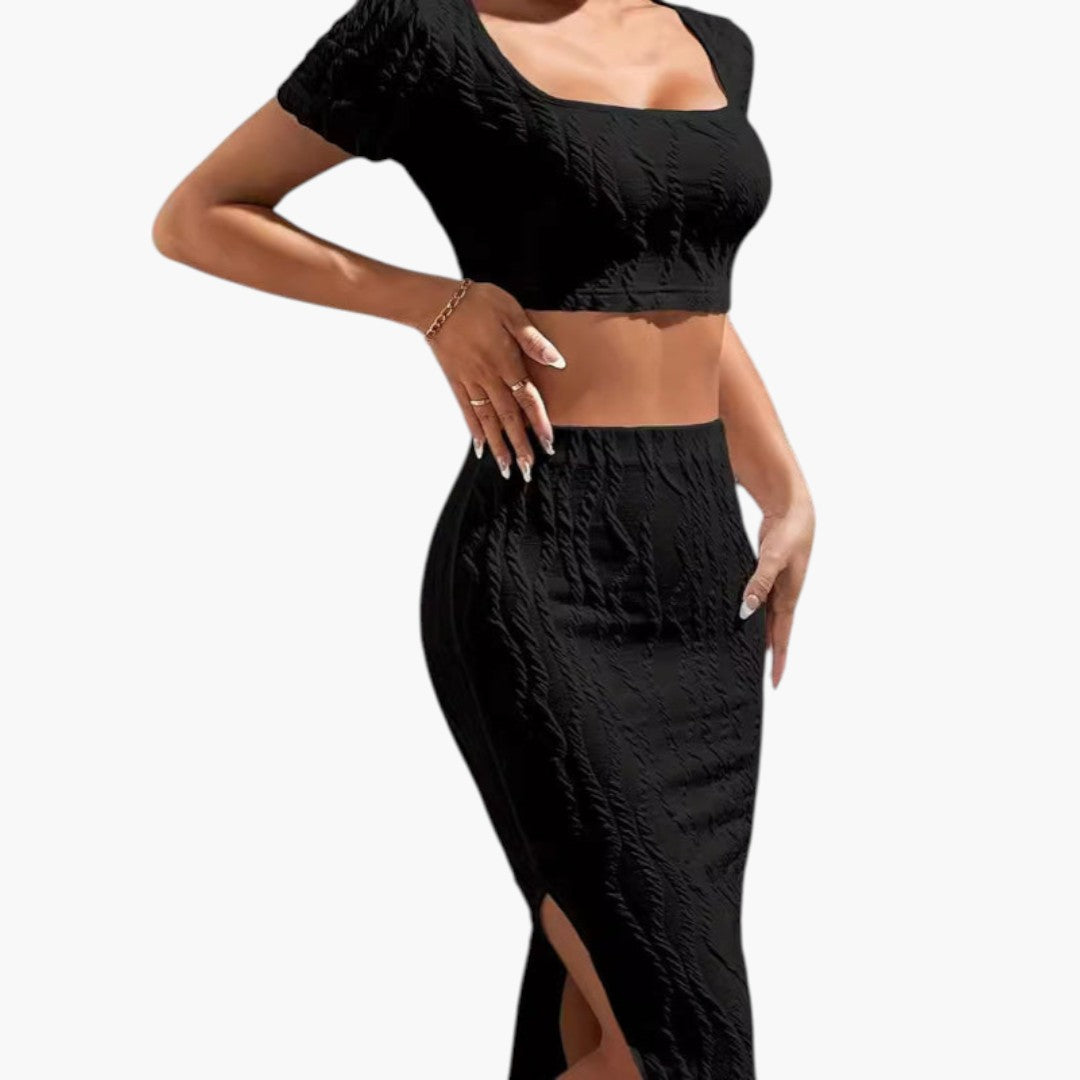 Ensemble Femme Haut Court et Jupe Maxi avec Fente Latérale