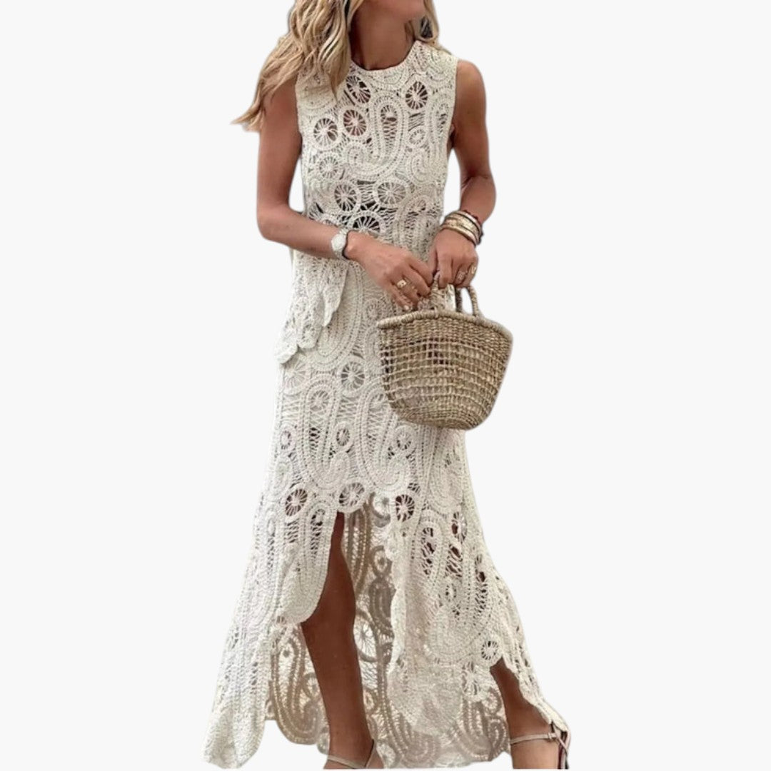 Ensemble Femme Jupe et Haut Sans Manches avec Motif Crochet