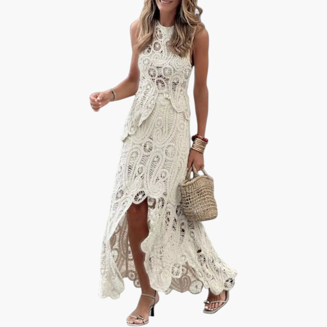 Ensemble Femme Jupe et Haut Sans Manches avec Motif Crochet