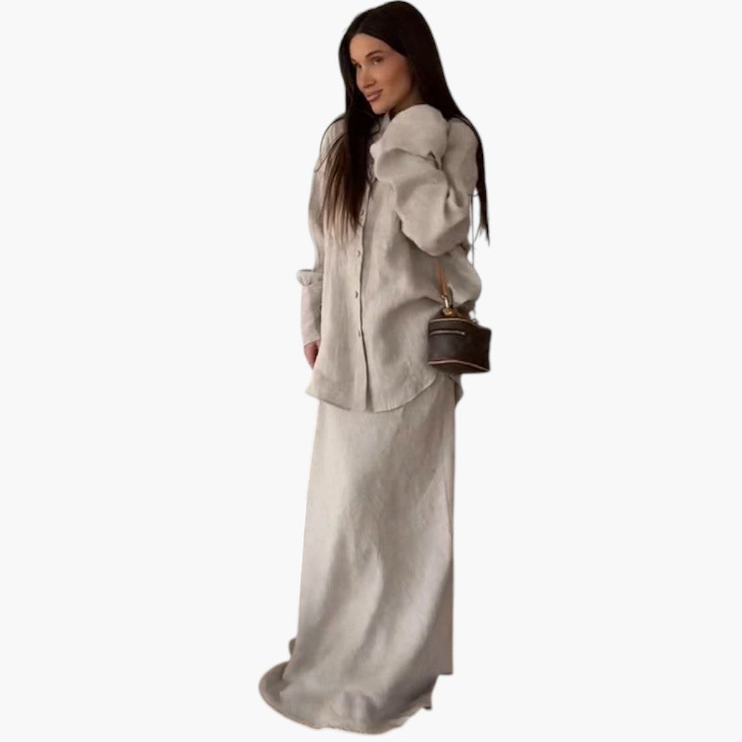 Ensemble Jupe Femme a Chemise à Boutons et Jupe Longue