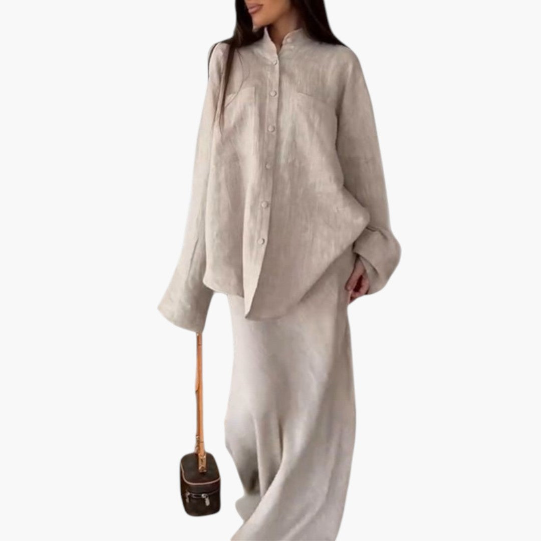 Ensemble Jupe Femme a Chemise à Boutons et Jupe Longue