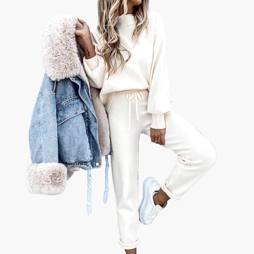 Completo Loungewear Donna con Maglione Oversize e Pantaloni da Jogging a Vita Alta