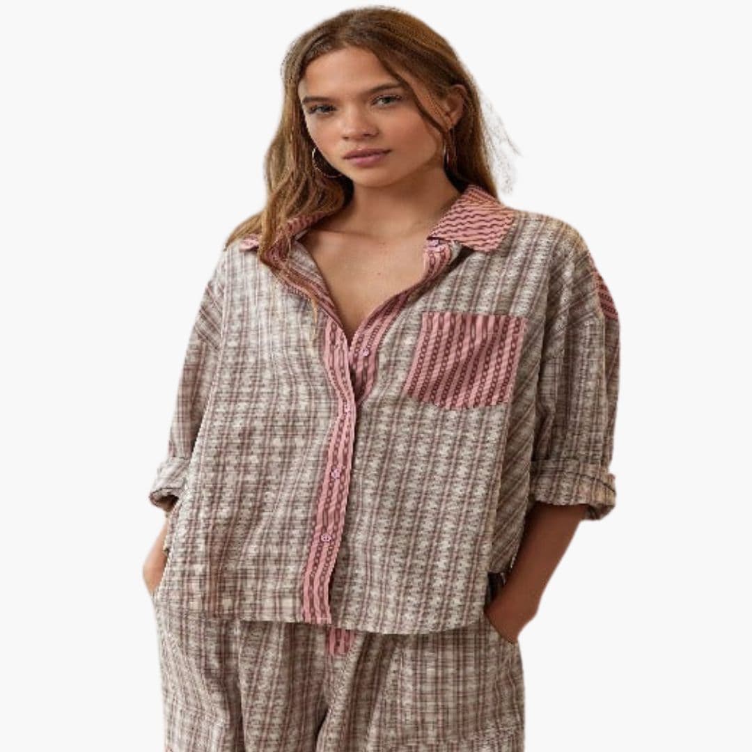 Ensemble Pyjama Femme Deux Pièces avec Poche Motif
