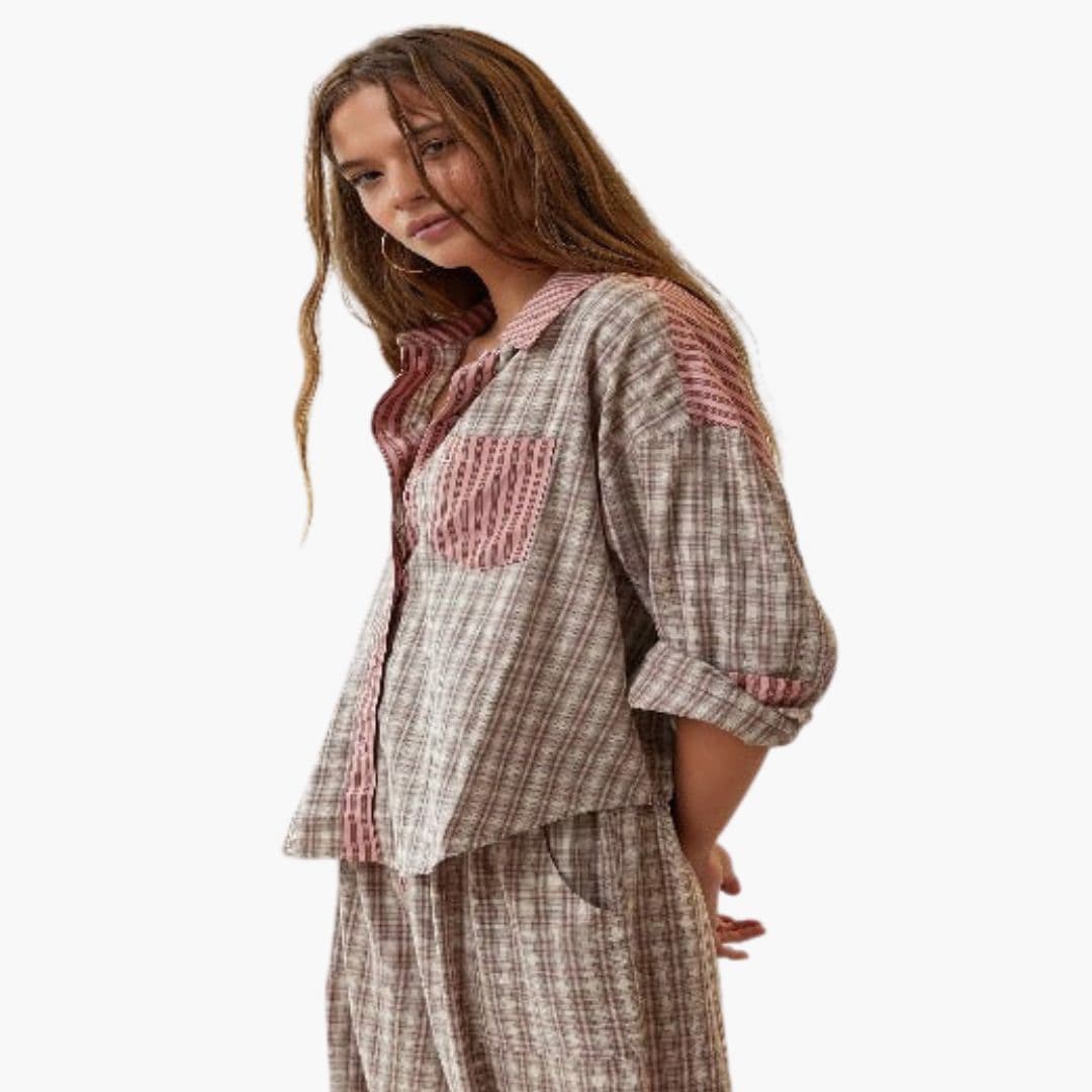 Ensemble Pyjama Femme Deux Pièces avec Poche Motif