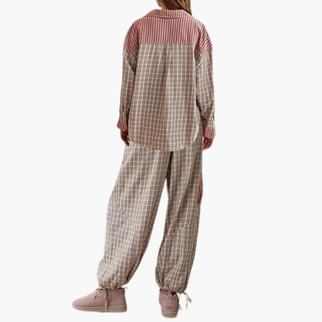 Ensemble Pyjama Femme Deux Pièces avec Poche Motif