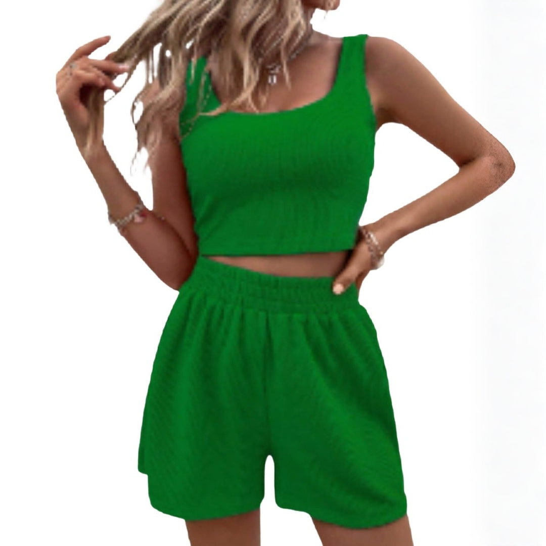 Women's Sport Shorts Set with Cropped Top and Elastic Waist