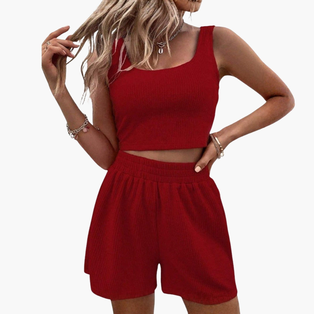 Women's Sport Shorts Set with Cropped Top and Elastic Waist