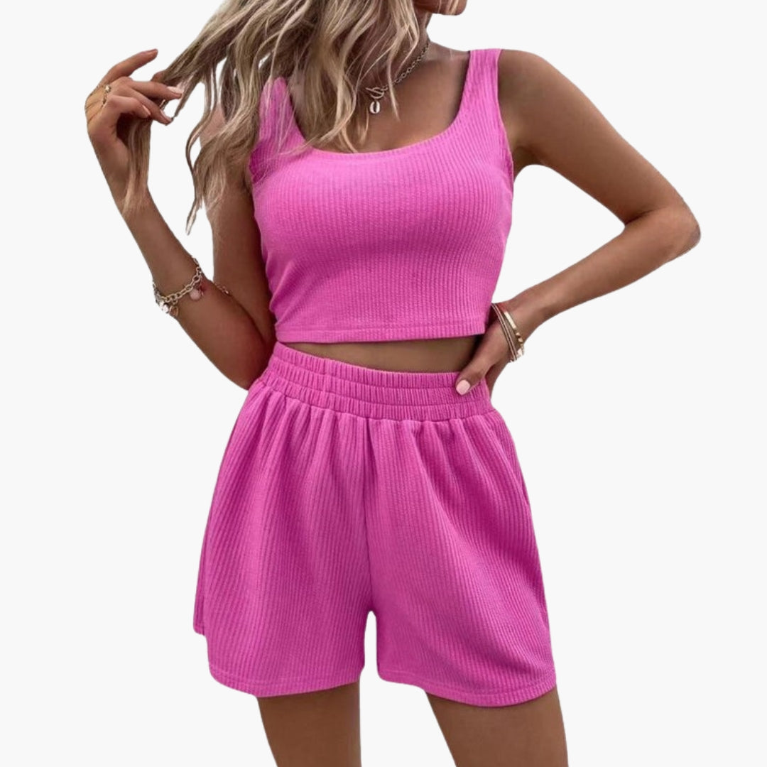 Women's Sport Shorts Set with Cropped Top and Elastic Waist