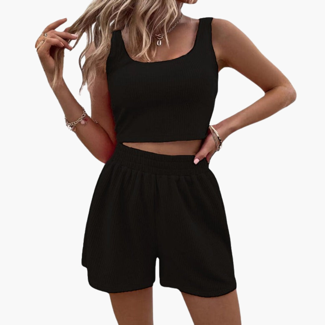 Women's Sport Shorts Set with Cropped Top and Elastic Waist
