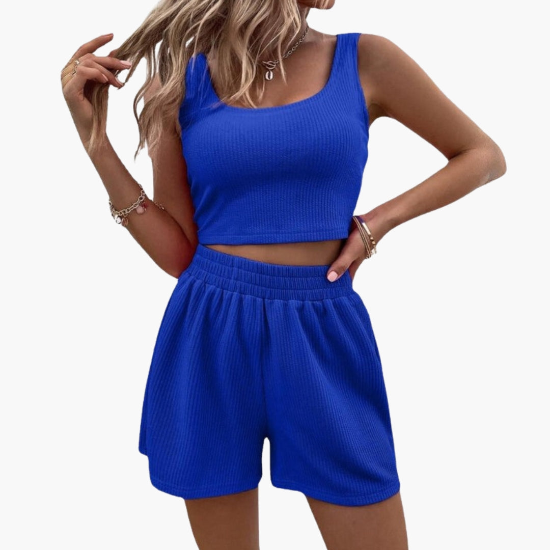 Women's Sport Shorts Set with Cropped Top and Elastic Waist