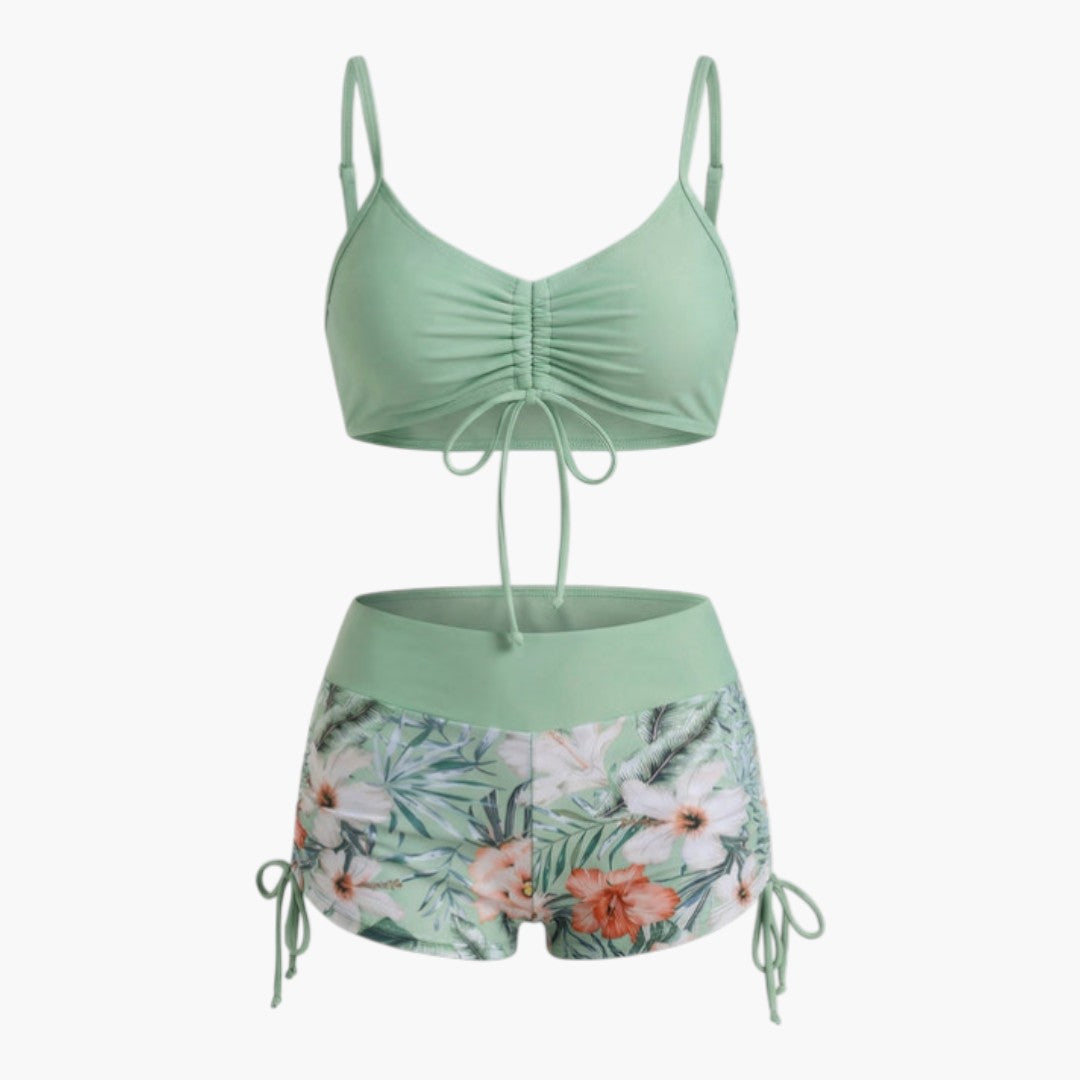 Completo bikini donna a vita alta con motivo floreale