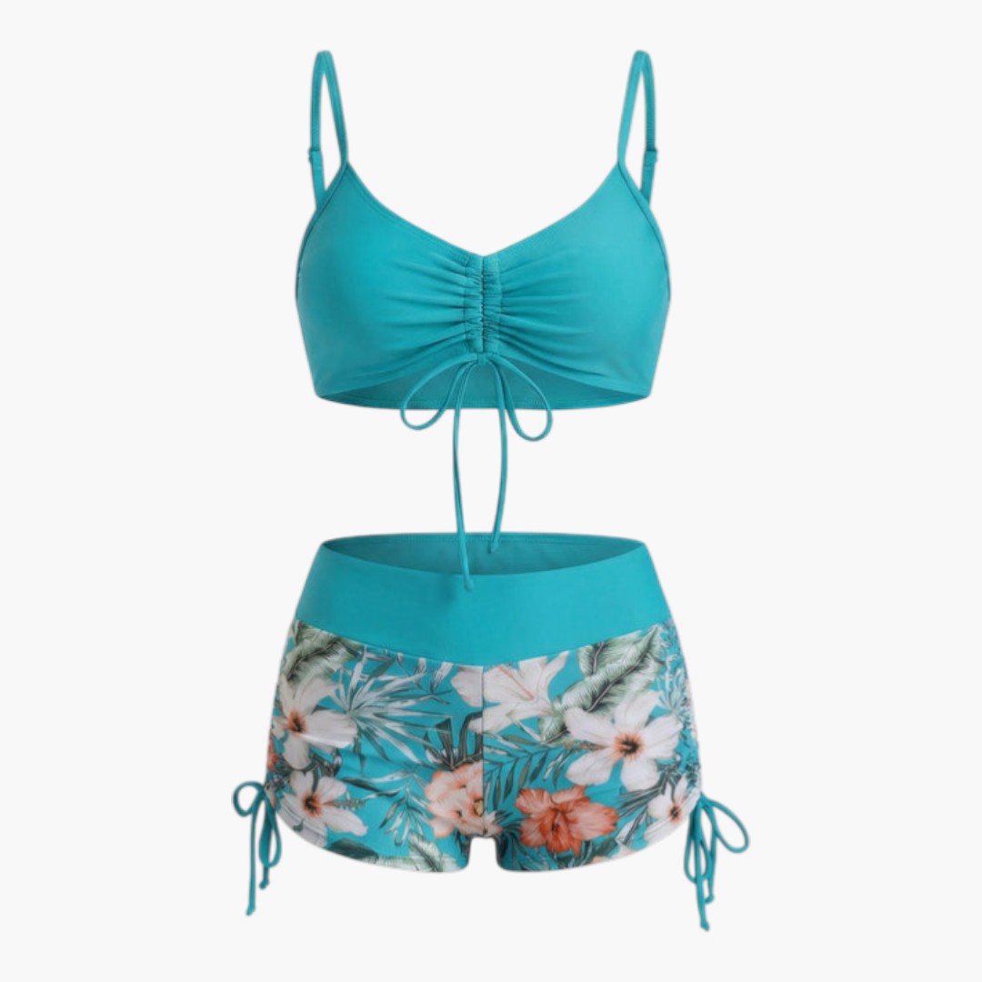 Completo bikini donna a vita alta con motivo floreale