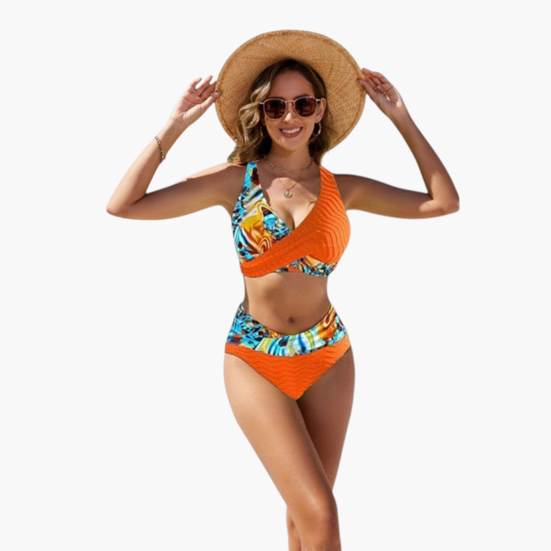 Completo bikini donna con top incrociato e slip regolabile