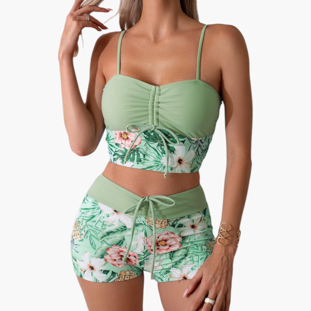 Ensemble bikini femme avec fronces et imprimé floral