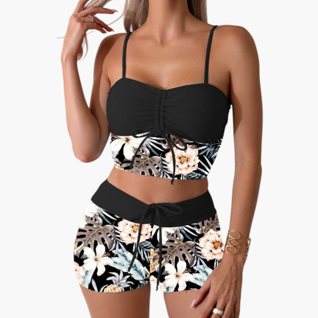 Ensemble bikini femme avec fronces et imprimé floral