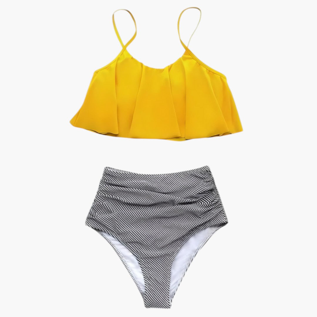 Women's two-piece swimsuit set with ruffled top