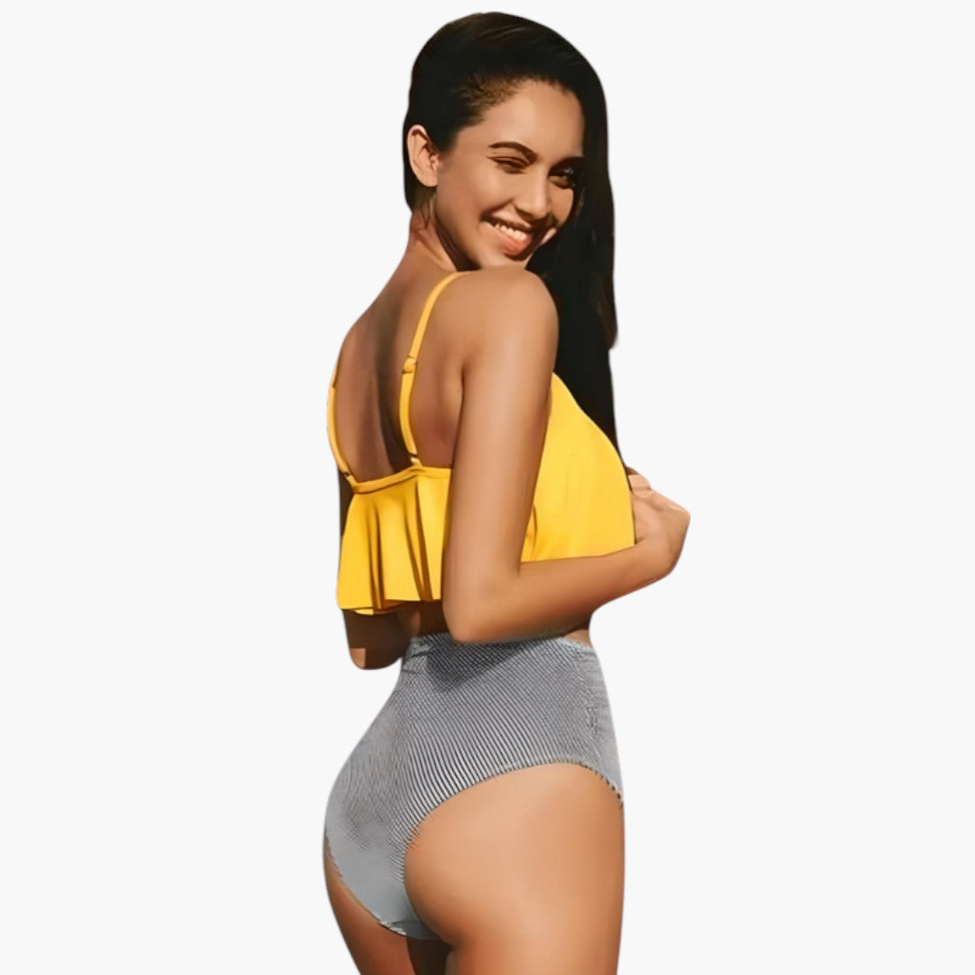 Women's two-piece swimsuit set with ruffled top