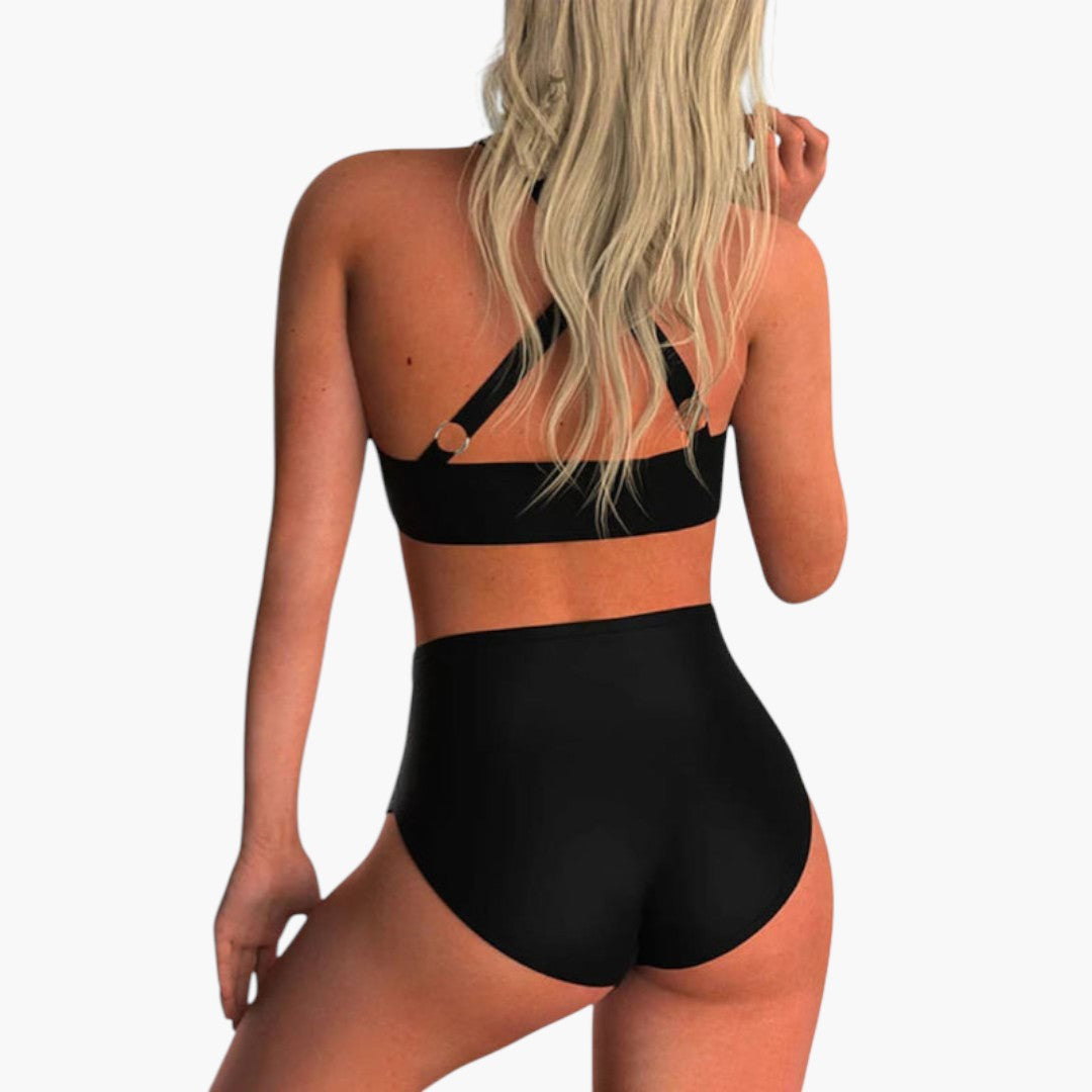 Women's two-piece swimsuit set with crossed top