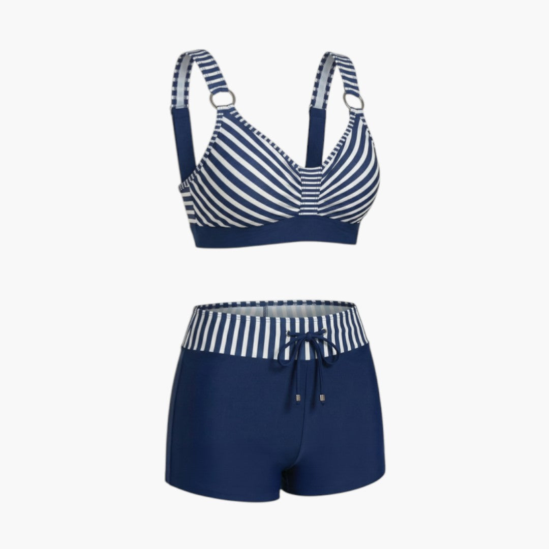 Women's two-piece swimsuit set with elastic waistband