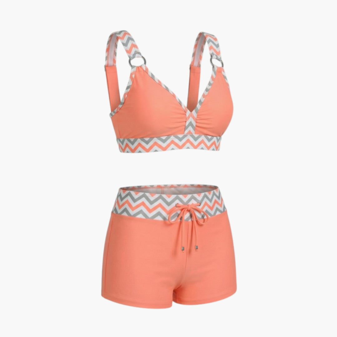 Women's two-piece swimsuit set with elastic waistband