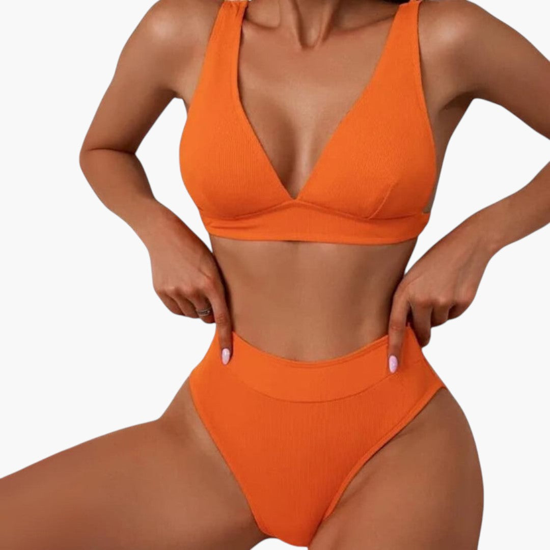 Completo bikini donna a coste con spalline larghe