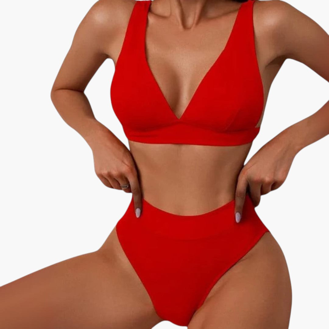 Completo bikini donna a coste con spalline larghe