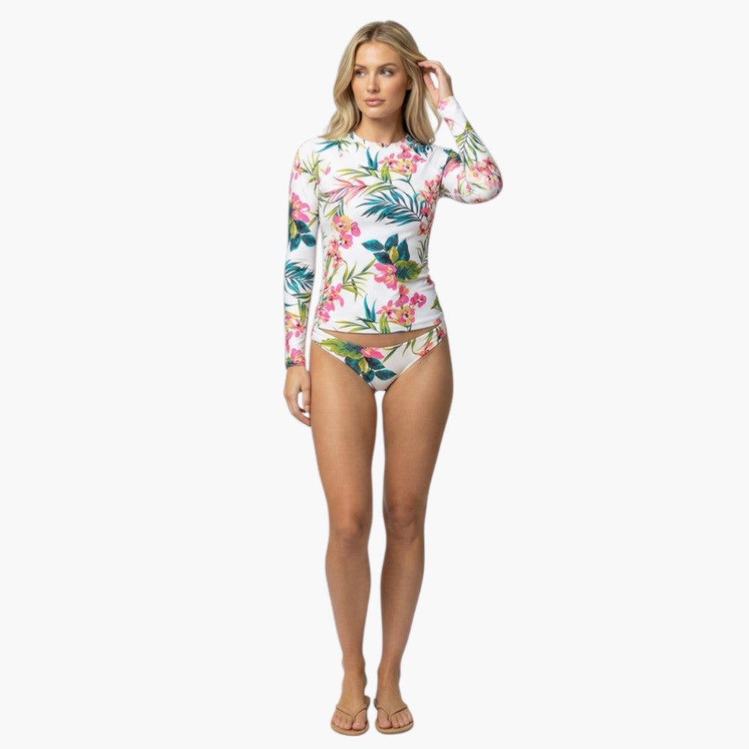 Completo bikini con maglia protettiva a maniche lunghe da donna