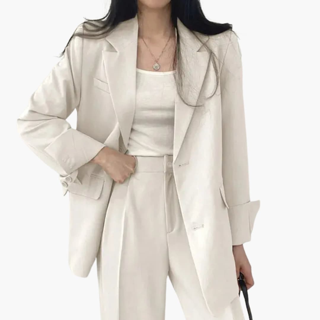 Ensemble blazer uni et pantalon droit pour femme