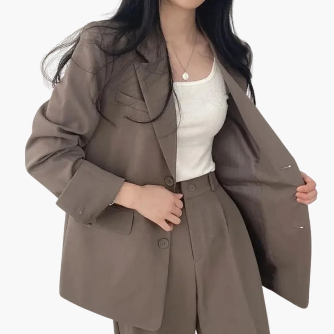 Ensemble blazer uni et pantalon droit pour femme