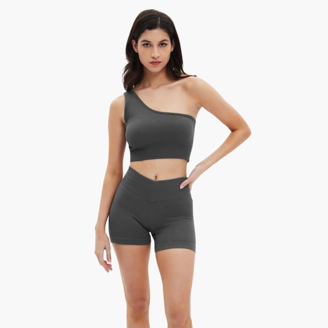 Completo corto sportivo donna con top e pantaloncini a coste