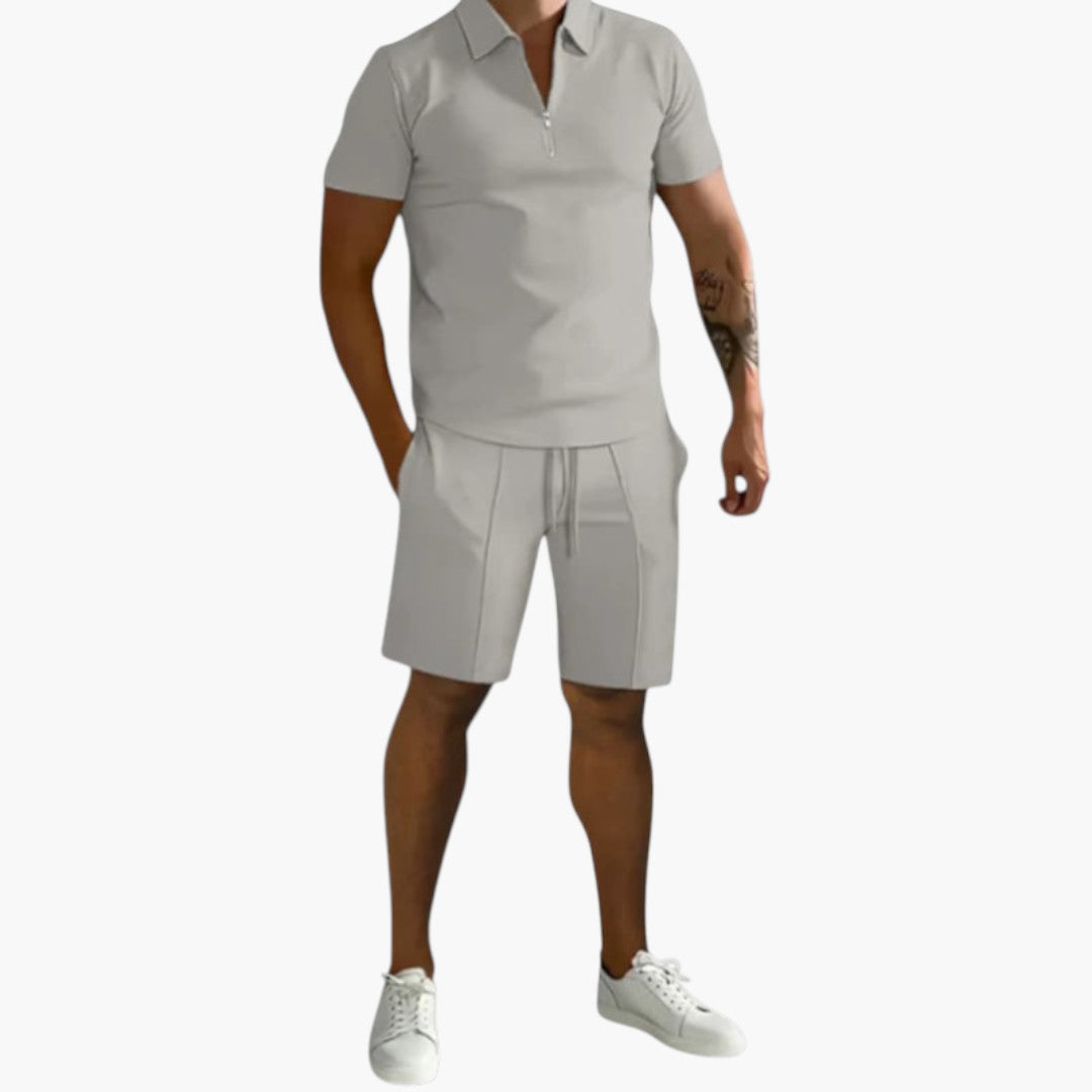 Tweedelig zomerset voor heren met overhemd en halve rits