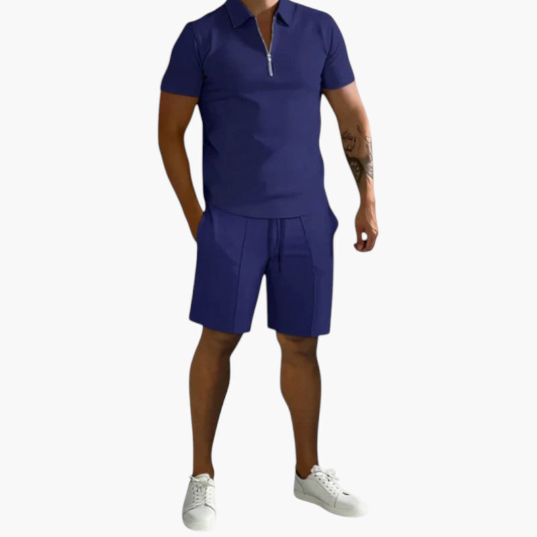 Tweedelig zomerset voor heren met overhemd en halve rits