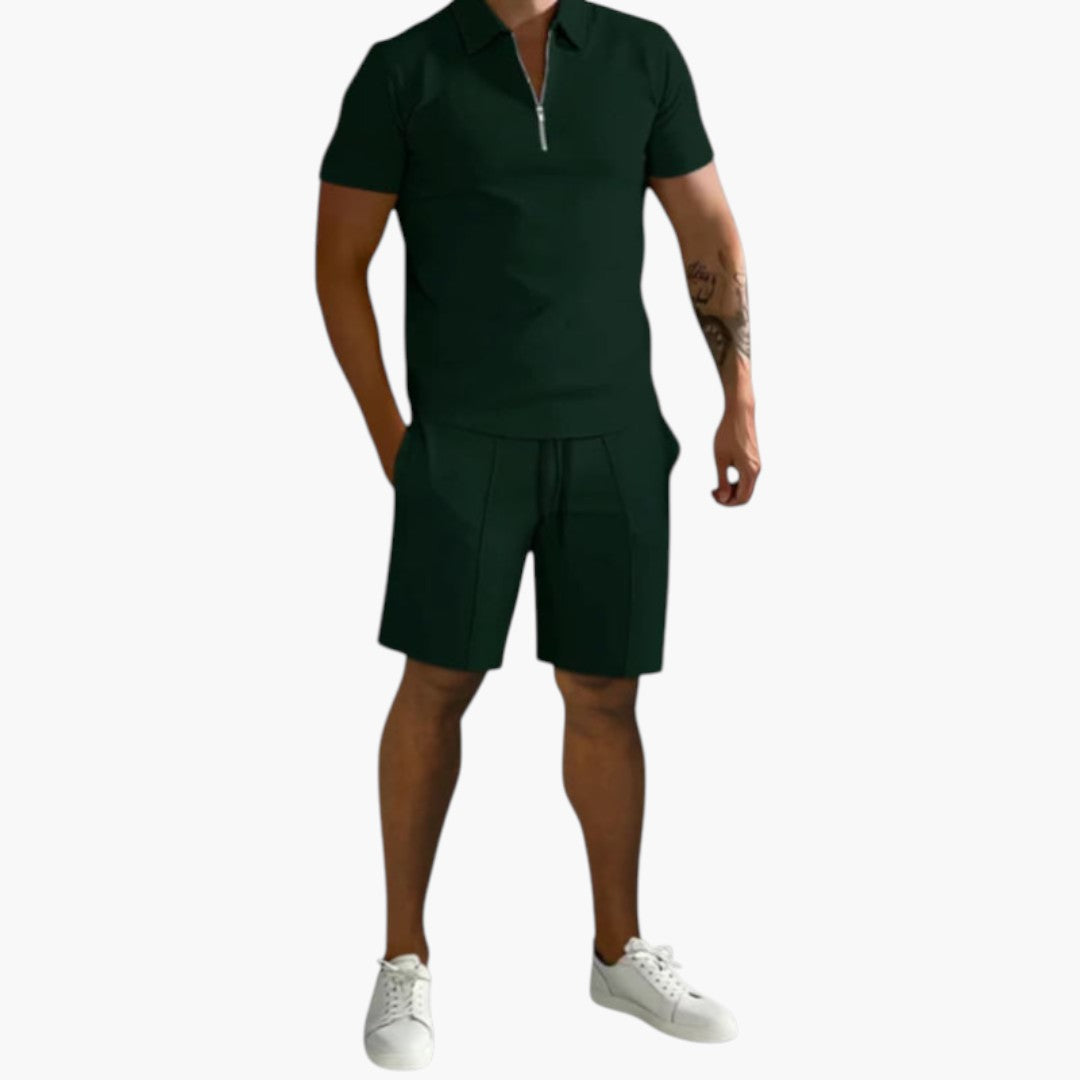 Tweedelig zomerset voor heren met overhemd en halve rits