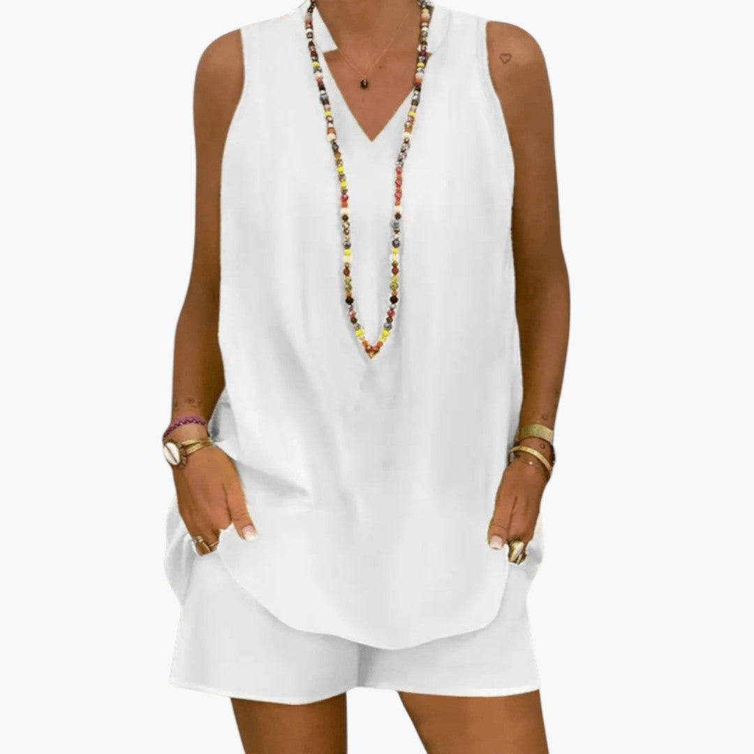 Conjunto de verano para mujer con blusa sin mangas y pantalones cortos
