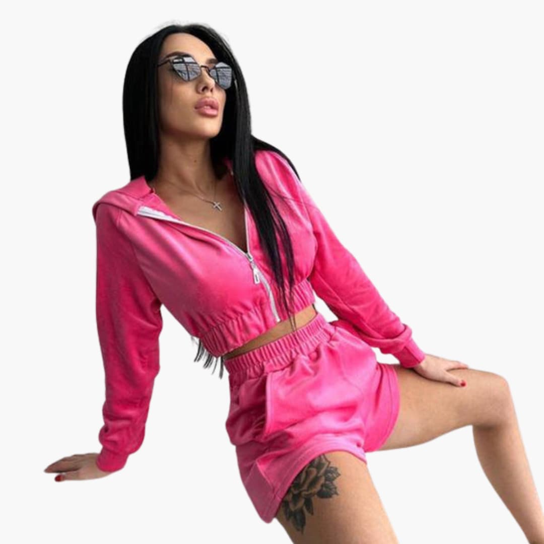 Completo sportivo donna con chiusura frontale a zip e vita elasticizzata