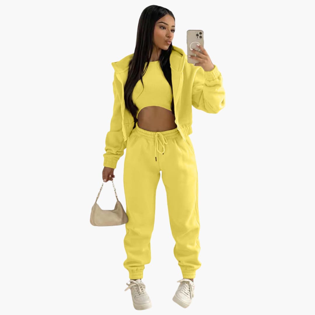Completo sportivo donna con maglia a maniche lunghe e pantaloni con coulisse