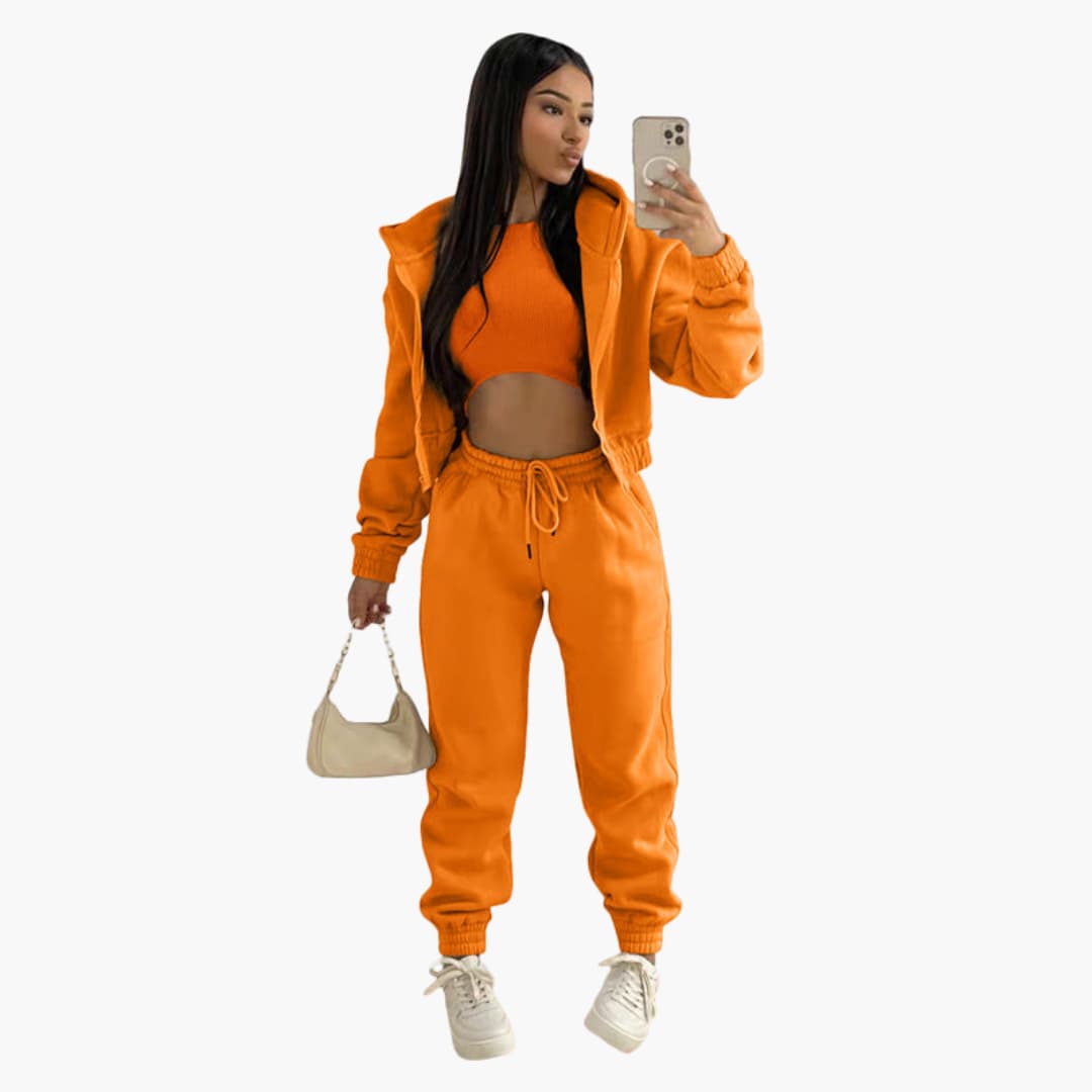 Completo sportivo donna con maglia a maniche lunghe e pantaloni con coulisse