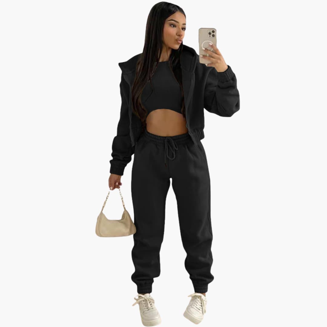 Completo sportivo donna con maglia a maniche lunghe e pantaloni con coulisse