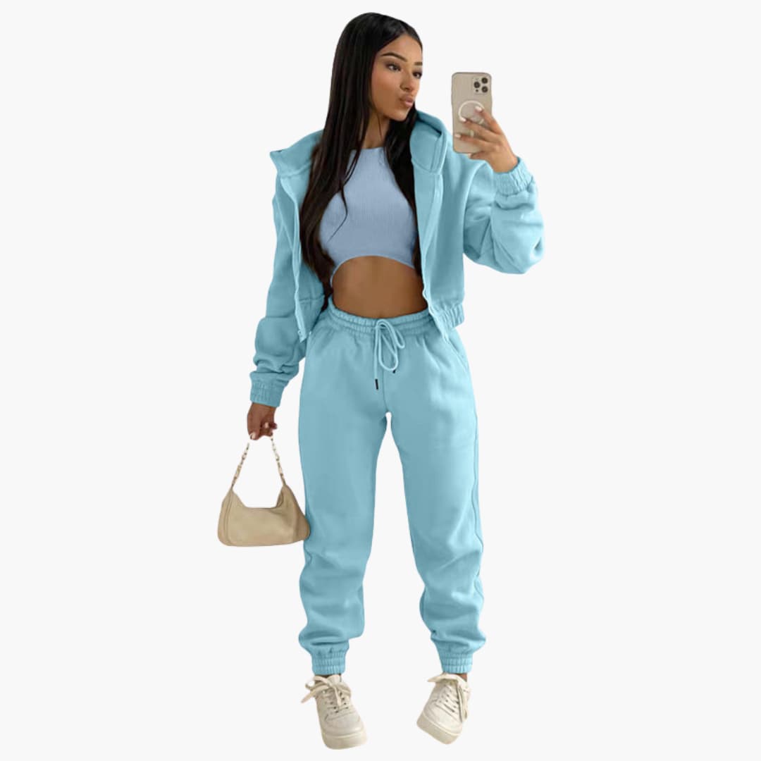 Completo sportivo donna con maglia a maniche lunghe e pantaloni con coulisse