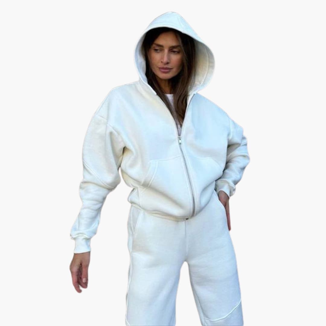 Conjunto de desporto feminino com top de mangas compridas e calças com bolsos